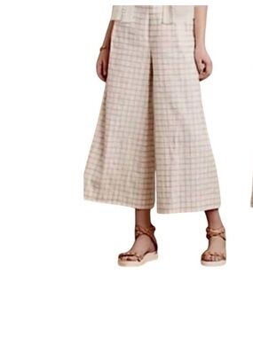 Anthropologie elevenses 14 linen embroidered pleated culottes P3 2925